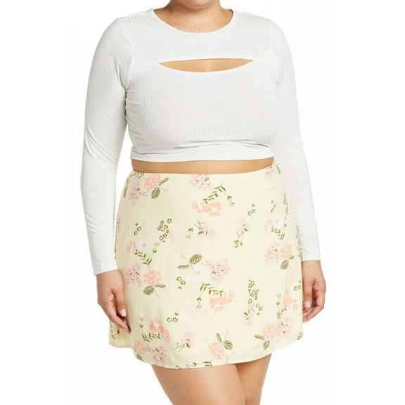 Abound Women's Cutout Crew Neck Long Sleeve Cropped Top Size 2X Ribbed Pullover