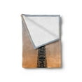 thumbnail image 2 of Paris Soft Flannel Fleece Throw Blanket, Historic France European Photo on Ombre Sunset Sky Sculpture and Eiffel Tower, Cozy Plush for Indoor and Outdoor Use, 60" x 80", Orange and Blue, by Ambesonne, 2 of 5