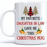 My Favorite Daughter in Law Gave Me This Christmas Mug Leopard Red Buffalo Plaid Trees from Father in Law Ceramic Sublimation Blank Coffee Mug White 15 Oz