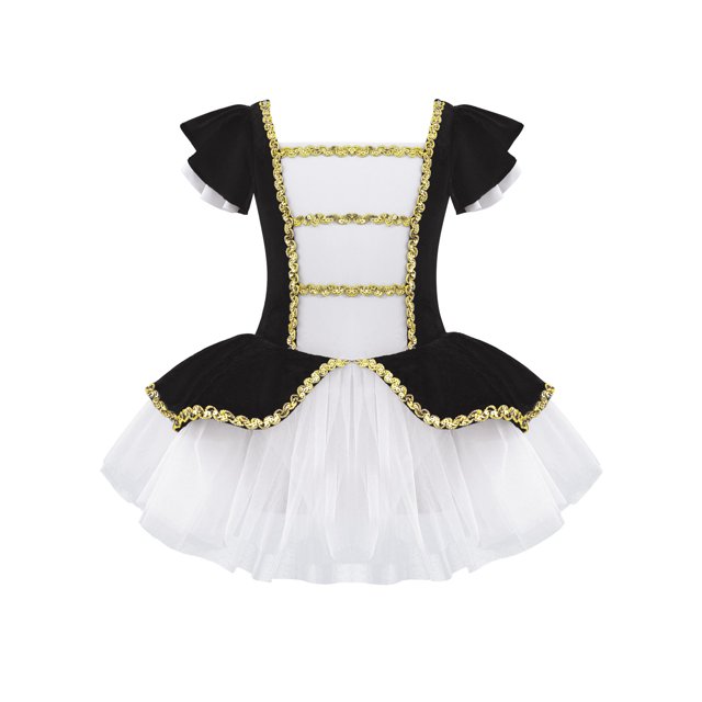 iiniim Robe Tutu de Ballet à Manches à Volants pour Filles Justaucorps Costumes de Danse de Noël Halloween Robe Noire 6