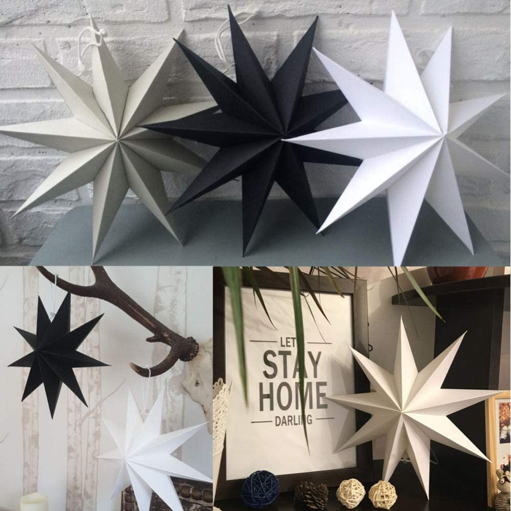 3 étoiles De Noël Lumineuses En Papier 3D - 8 Branches, Pliables, LED Incluses - Décoration Suspendue Intérieure Pour Sapin, Fenêtre - 5
