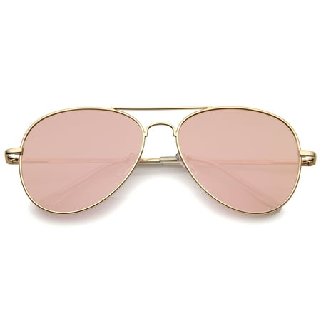 - sunglassLA - Small Matte Metal Rose Gold Pink Mirror Flat Lens Aviator Sunglasses (Matte Gold / Pink Mirror) - 56mm