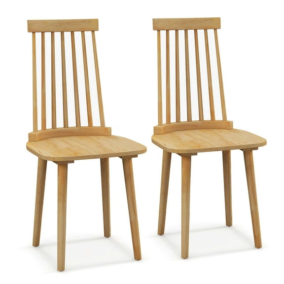 Costway Windsor Dining Chairs Set of 2 Dining Chairs with High Spindle Back Natural