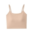 thumbnail image 2 of Huowey Women Tank Top Camisole Solid Color Basic Scoop Neck Padded Sleeveless Spaghetti Strap Slim Fit Soft Trendy Relaxed Casual Yoga Summer Tunic Cami Crop Top,Beige,L, 2 of 7