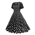 thumbnail image 2 of RYRJJ Women's 50s Vintage Rockabilly Dress Floral Lace Retro Short Sleeve Round Neck Cocktail Party Swing Dresses Prom Gowns(Black,M), 2 of 9