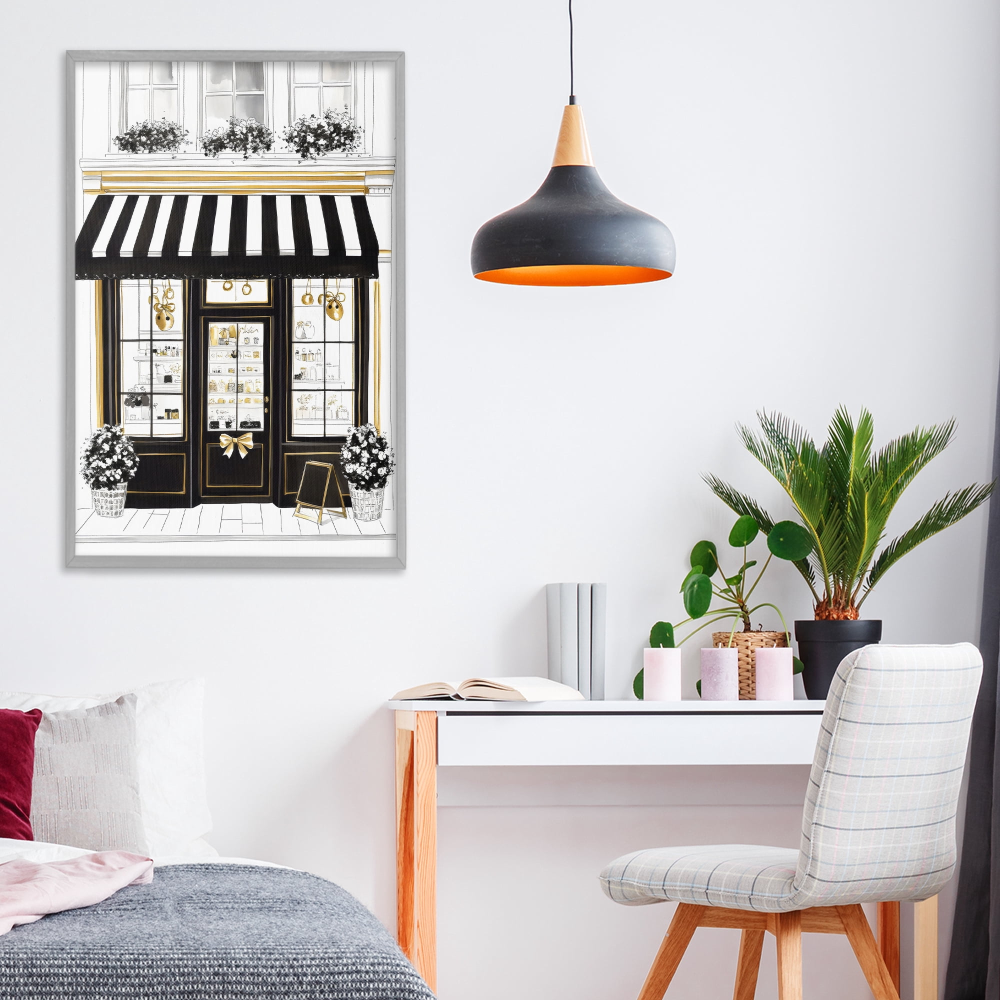 Stupell Industries Paris Storefront Window Display Gray Framed Giclee Art, design by Petal Prints Design