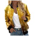 thumbnail image 2 of Mgmyaa Womens Jackets Sequin Bomber Jacket Zip Up Baseball Collar Long Sleeve Casual Party Coat, 2 of 5