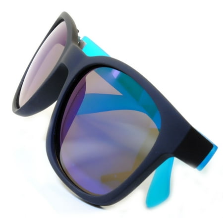 014 Retro Neon 80's Vintage Party Sunglasses Blue Frame Blue Mirror Lens OWL