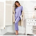 thumbnail image 6 of EA'S SECRET Pajamas for Women 100% Cotton V Neck Sleepwear Short Sleeve Top with Long Pants Loungewear with Pockets Knit (Lavender,XL), 6 of 8