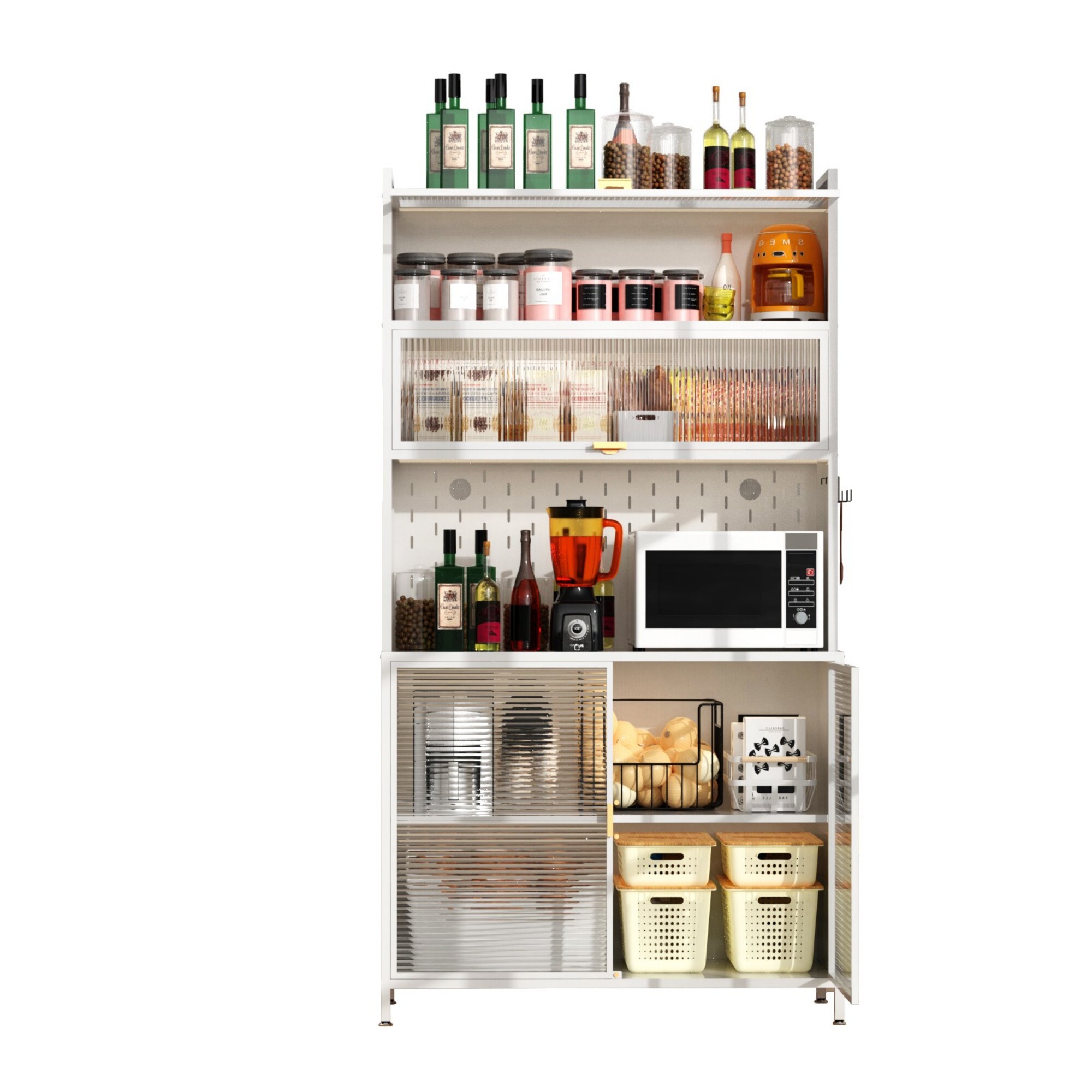 AENKYO 73" 6-Tier Metal Kitchen Pantry Cabinet with Acrylic Flip Doors, Steel Food Storage Organizer Hutch, White