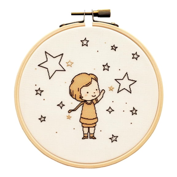 Cartoon Simple Figure Stars 11CT Stamped Cross Stitch Kits with Hoop Easy for Beginners Child Needlepoint Counted Embroidery Kits Art Craft Wall Decor 12x12IN(1)