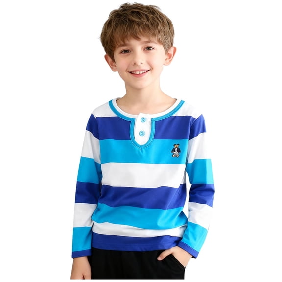 DxhmoneyHX Boys Long Sleeve Shirts Cotton Crew Neck Qaarter Zip Striped T Shirts Loose Fit Summer School Uniform Color Block Tunic Tops Age 3-15Years