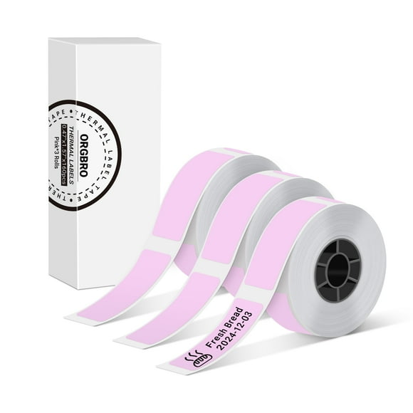 Cinta de etiquetas ORGBRO X1 térmica, 12 x 40 mm, 480 etiquetas, color rosa