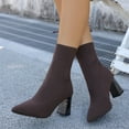 thumbnail image 6 of LOVZFMLL Boots for Women Mid Calf Chelsea Boots Pointy Toe Slip Resistant Mid Block Heel Knit Sock Booties Fall Winter, 6 of 7