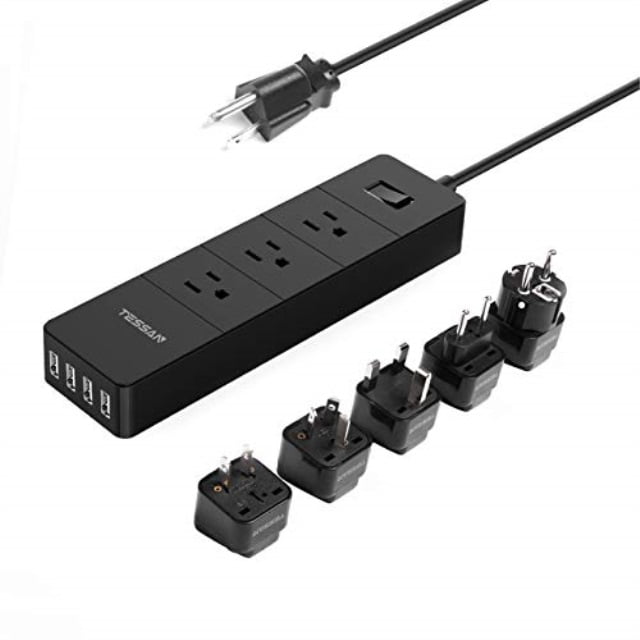 TESSAN Multi Outlets Power Strip with 3 USB Ports Flat Plug & 5ft Extension Cord