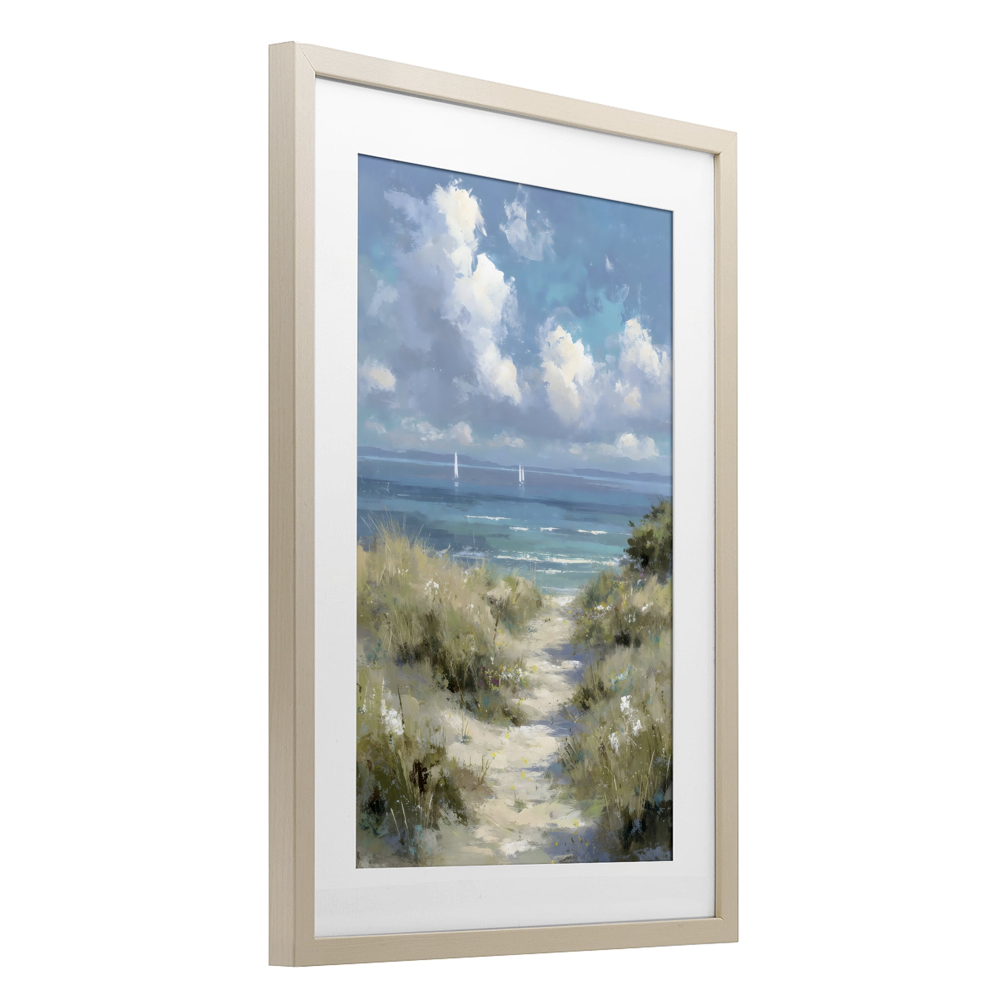 Stupell Industries Impressionist Clouds over Beach Path Birch Framed Print Under Glass, design by Petal Prints Design