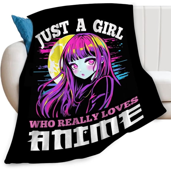 Just A Girl Who Loves Anime Throw Blanket Anime Print Throw Blankets Gifts for Couch Sofa Bed Stuff Decor Soft Cozy Fleece Plush Warm Flannel Bedding for Lover 50"x60"