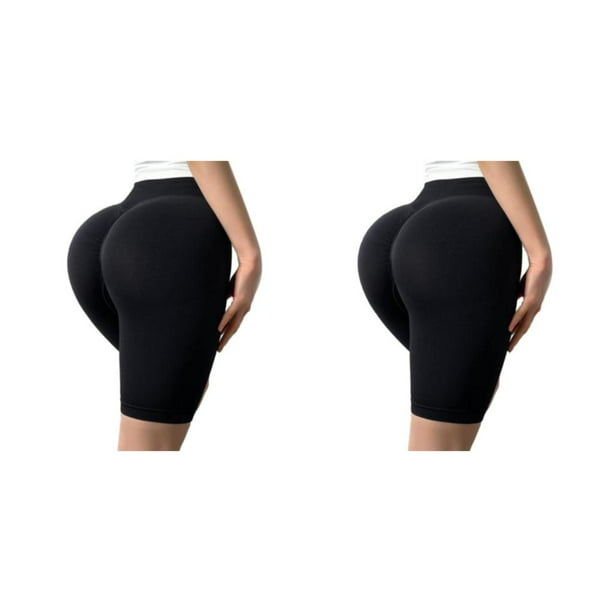 Qarigey Pantalones cortos de poliéster para mujer, para correr, entrenamiento, cintura alta, levantamiento de glúteos, pantalones cortos Negro S 2piezas