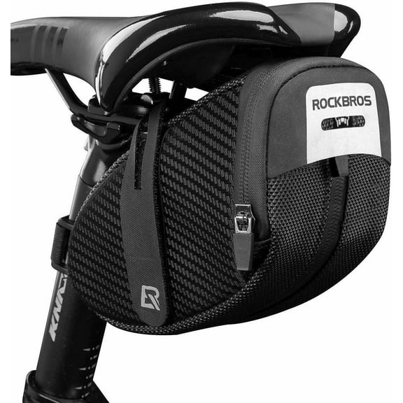 ROCKBROS Bike Saddle Tail Bag, Bike Bag Under Seat, Strap-on Cycling Wedge Pack, Bike Seat Storage Bag for Mountain & Road Bikes, 0.5L Waterproof Tail Light Adjustable