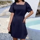 thumbnail image 2 of Vestido informal de manga corta con cuello cuadrado para mujer - Vestido mini con volantes de poliéster, tallas S-XL, 2 of 5