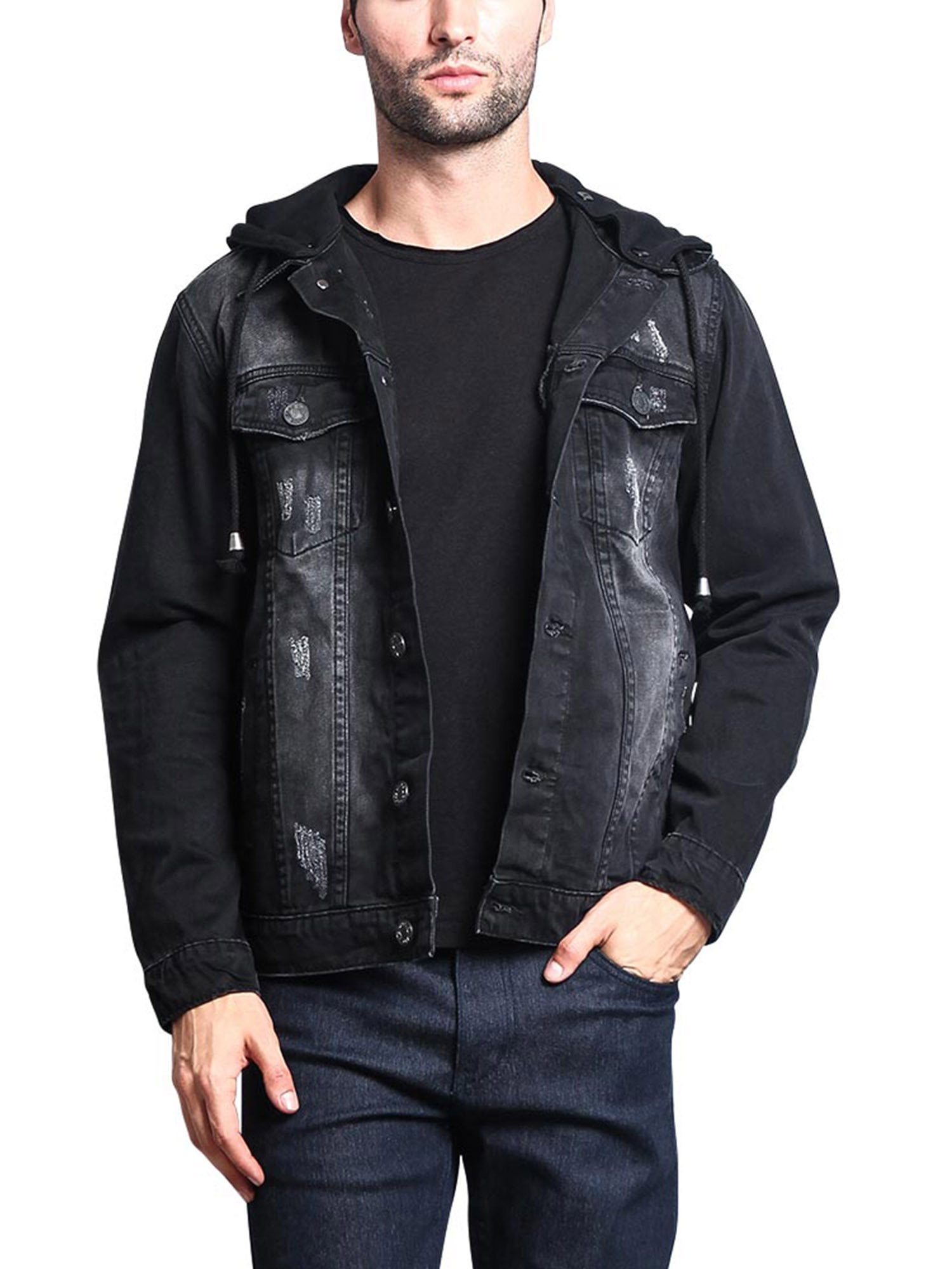 Hoodie Layered Distressed Denim Jacket 