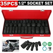 Uyoyous 1/2" Drive Impact Socket Set, 35pcs Standard SAE and Metric Sizes(8-32mm) with Storage Case