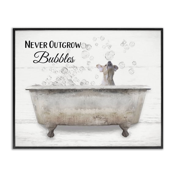 Stupell Industries Farmhouse Never Outgrow Bubbles Dog Tub Black Framed Giclee Art, 14 x 11, by Lori Deiter