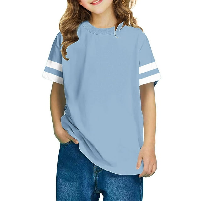 Rbaofujie T-Shirts Filles Manches Courtes Col Rond Bloc de Couleur Hauts d'Été Mode 2025