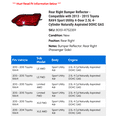 thumbnail image 2 of Rear Right Bumper Reflector - Compatible with 2013 - 2015 Toyota RAV4 Sport Utility 4-Door 2.5L 4-Cylinder Naturally Aspirated DOHC GAS 2014, 2 of 2