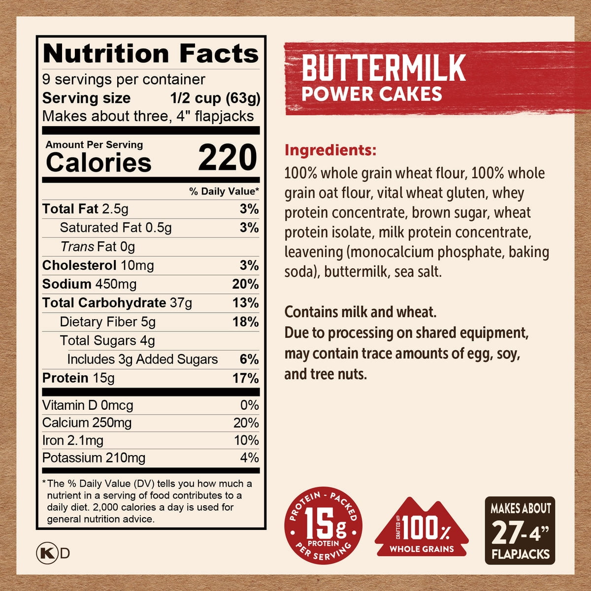 Kodiak Cakes Baker Mills Power Cakes Flapjack and Waffle Mix Wholegrain Buttermilk 20 oz Pack of 3
