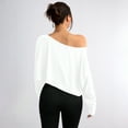 thumbnail image 5 of Women's Off Shoulder Tops Long Sleeve Crop Tops Sexy Loose Casual Workout Shirts White 2XL, 5 of 6