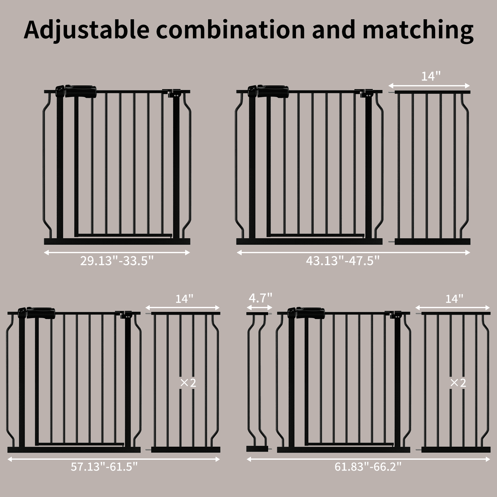 FURDEAR 56.9-65.9" Extra Wide Baby Safety Gate Walk Thru Black Metal Gate
