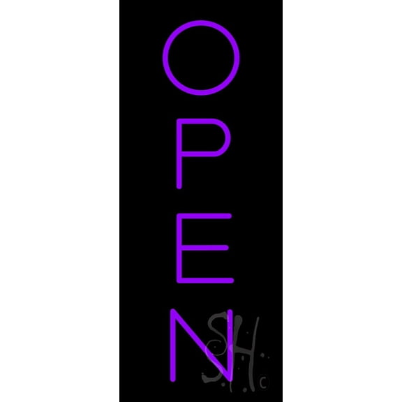 Purple Open Vertical LED Neon Sign 24 x 10 - inches, Clear Edge Cut Acrylic Backing, with Dimmer - Bright and Premium built indoor LED Neon Sign for storefront.