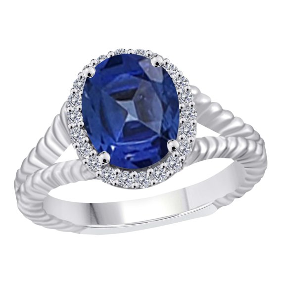 AoneJewelry 1.95 Carat Sapphire and Diamond Ring In 10K Solid Rose, White & Yellow Gold