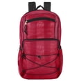 thumbnail image 2 of Deluxe See Through Mesh Multipocket Bungee Cord Backpack for School, Work, Sports, Gym, Travel, Recreation & Commuting in Red, 2 of 6