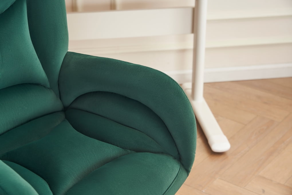 Velvet Office Desk Chair with Gold Metal Base, 360 Degree Swivel Upholstered Vanity Chairs with Arms, Modern Swivel Rolling Chair for Living Room Bedroom, Green