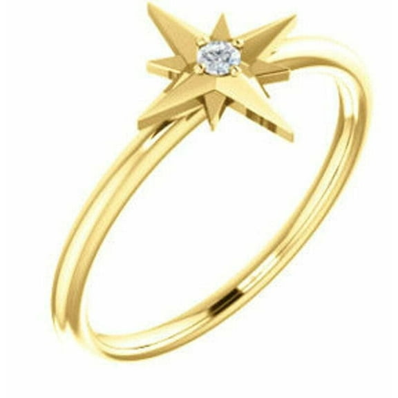 HeartsAndYou 0.1ct Engagement Ring for Women Round Cut Moissanite Star Minimalist 18k Yellow Gold Over Silver