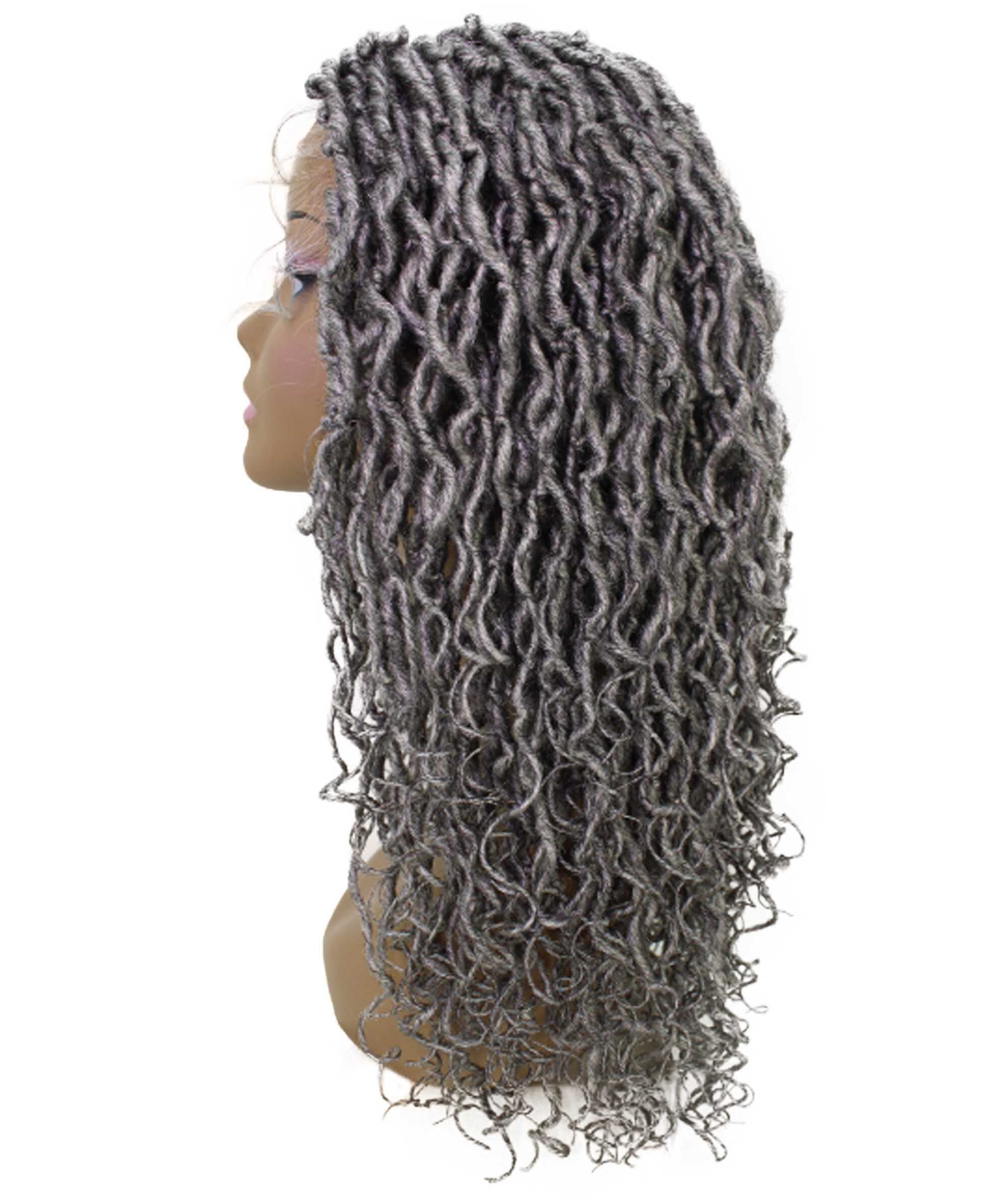 LUXLUXE Diamond Curly Locs 23 in Long 4X4 Hand Tied Lace Braid Braided Wig, Beauty Heat Resistant Fiber, Color #51 - Grey
