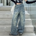 thumbnail image 2 of GXWEA Baggy Jeans Kids Wide Leg Jeans For Girls 6-7 Kids Girls Jeans Distressed Elastic Waist Baggy Denim Wide Leg Pants Trousers 8-9 Years, 2 of 8