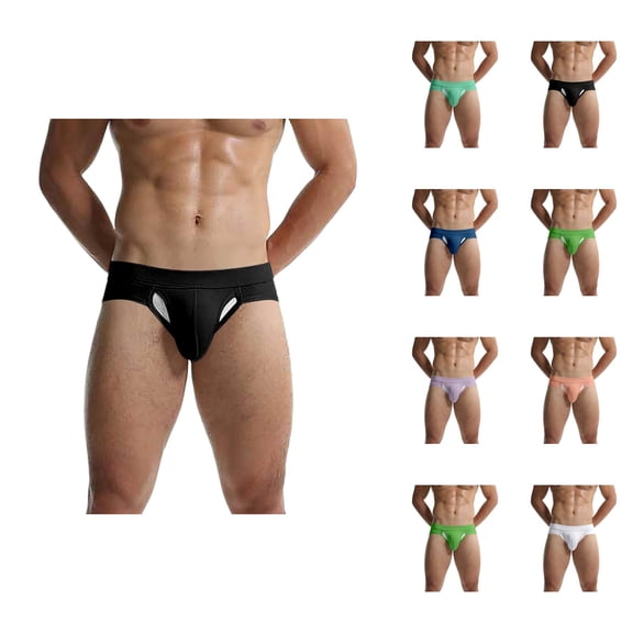 Mens Briefs Low Rise Breathable Mesh Fly Pouch Front Open Underwear