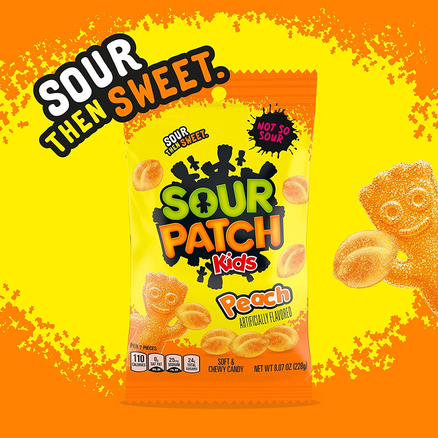 SOUR PATCH KIDS Peach Soft and Chewy Candy, 12-8.07 oz Bags