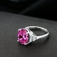 thumbnail image 4 of Gem Stone King 925 Sterling Silver Ring Oval Pink Created Sapphire and White Moissanite Ring for Women (7.88 Cttw, Size 5), 4 of 4