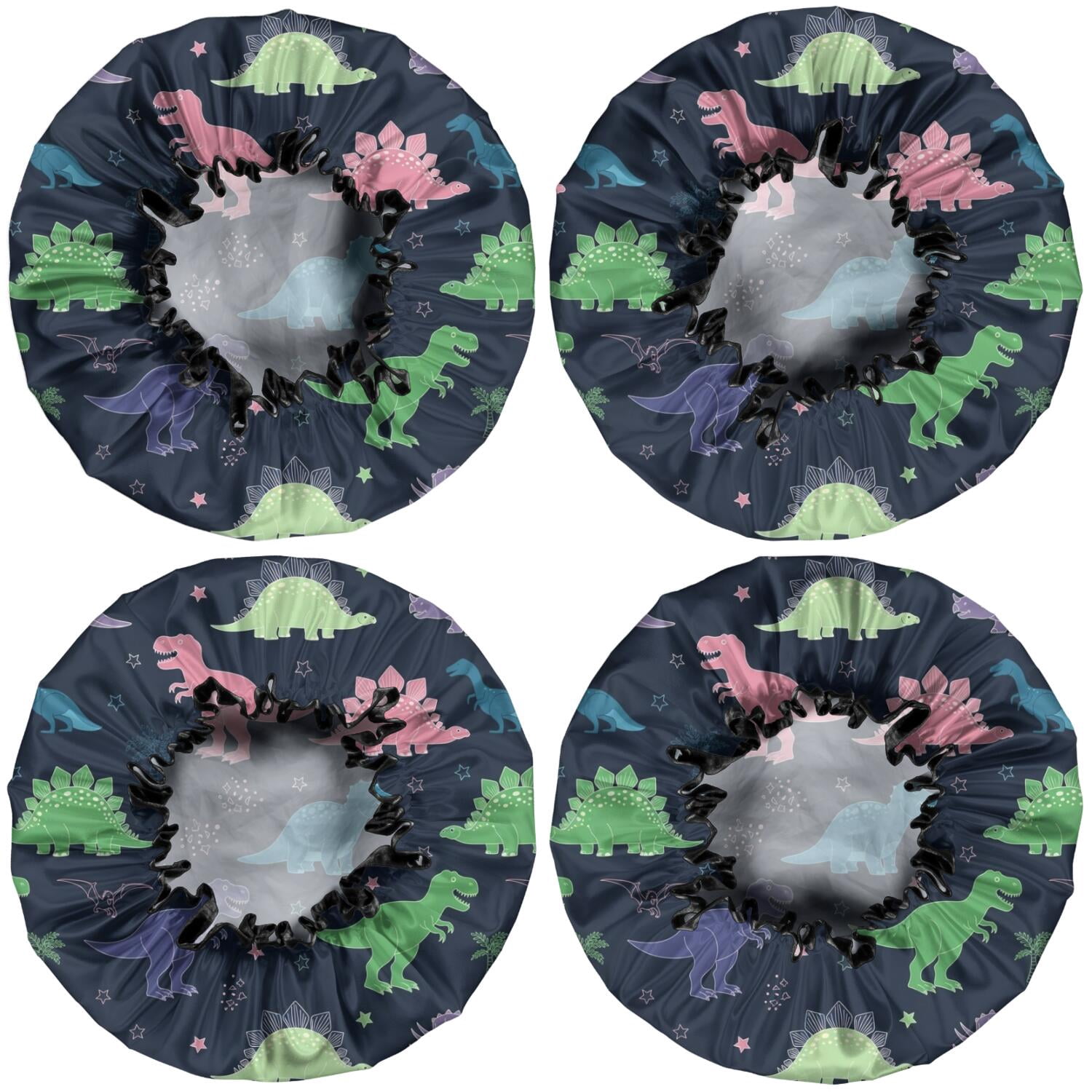 Shower Caps,Neon Outline Dinosaurs Vibrant Waterproof Shower Cap for Women 4 Pieces,Double Reusable Hair Cover for Shower PEVA Elastic Stretch Hem