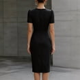 thumbnail image 2 of Morttic Women's Puff Sleeve Ruched Bodycon Midi Dress – Round Neck Office Work Sheath Solid Color Waist-Accented Slim Fit Dress Black，XXL, 2 of 3