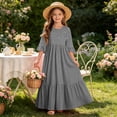 thumbnail image 7 of Atogsazn Girl's Summer Maxi Drss Kids Casual Ruffle Short Sleeve Dresses Flowy Party Tiered Sundress Gray 11-12 Years Fashion, 7 of 7