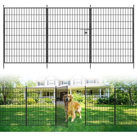 Senfot 10 Pack Rectangle Metal Garden Fence with Access Gate 40in Tall 23.6ft Total Length Rustproof Outdoor Lawn Enclosure Border