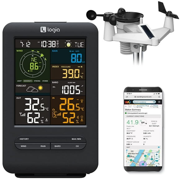 Logia 5-in-1 Wi-Fi Weather Station | Indoor/Outdoor Remote Monitoring System with Solar