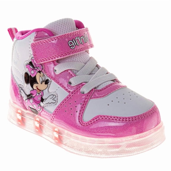Disney Minnie Mouse High Top Sneakers Girls, Bow Detail Fashion Casual Wear Canvas Ankle Support (Toddler Little Kid), Pink White, Size: 10