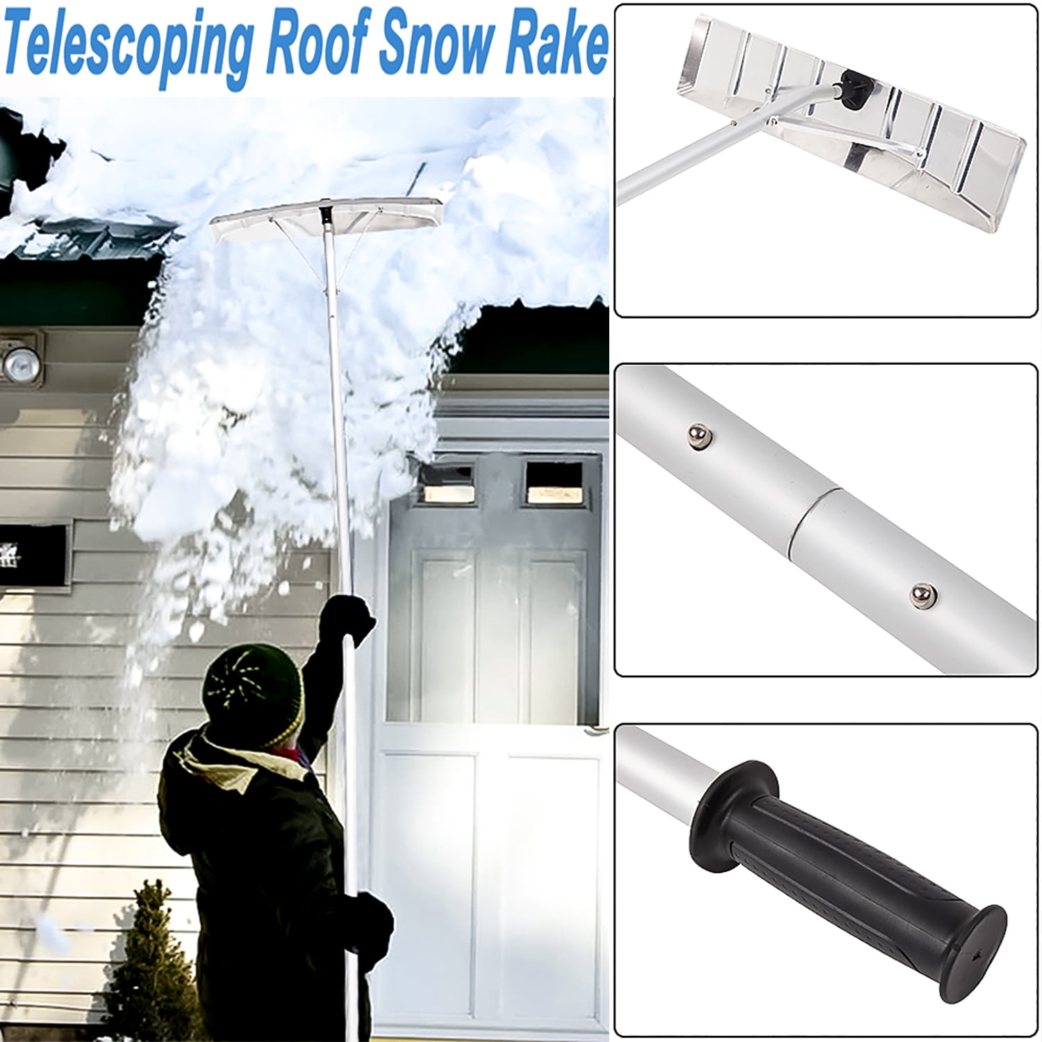 Telescoping Snow Roof Rake, Lightweight Roof Rakes for Snow Removal 5FT