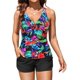 thumbnail image 1 of Traje de baño Tankini Tempt Me 2025 negro con estampado floral y pantalones cortos para mujer, 1 of 6